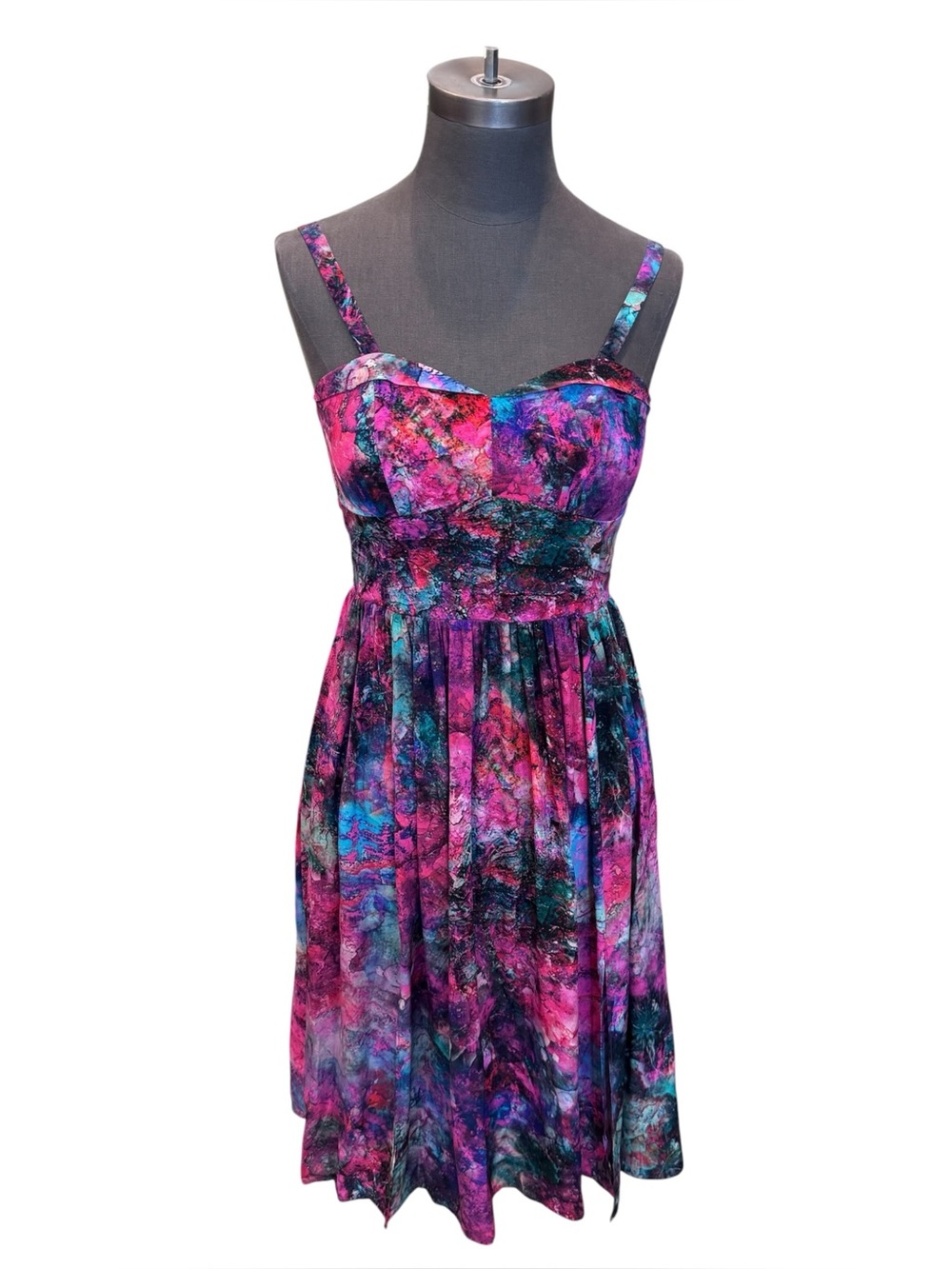 Amanda Uprichard Abstract Watercolor Fit Flare Knee Dress Small